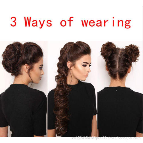 Wrap Messy Hair Bun Extensions Wavy Curly Hair Donut Chignon Ponytail, Synthetic Hair Rope Elastic Band Updo
